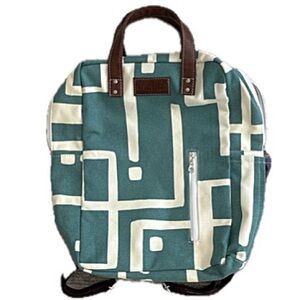 Maika Recycled Canvas Zippered Backpack in Malibu Natural & Teal Vegan Straps